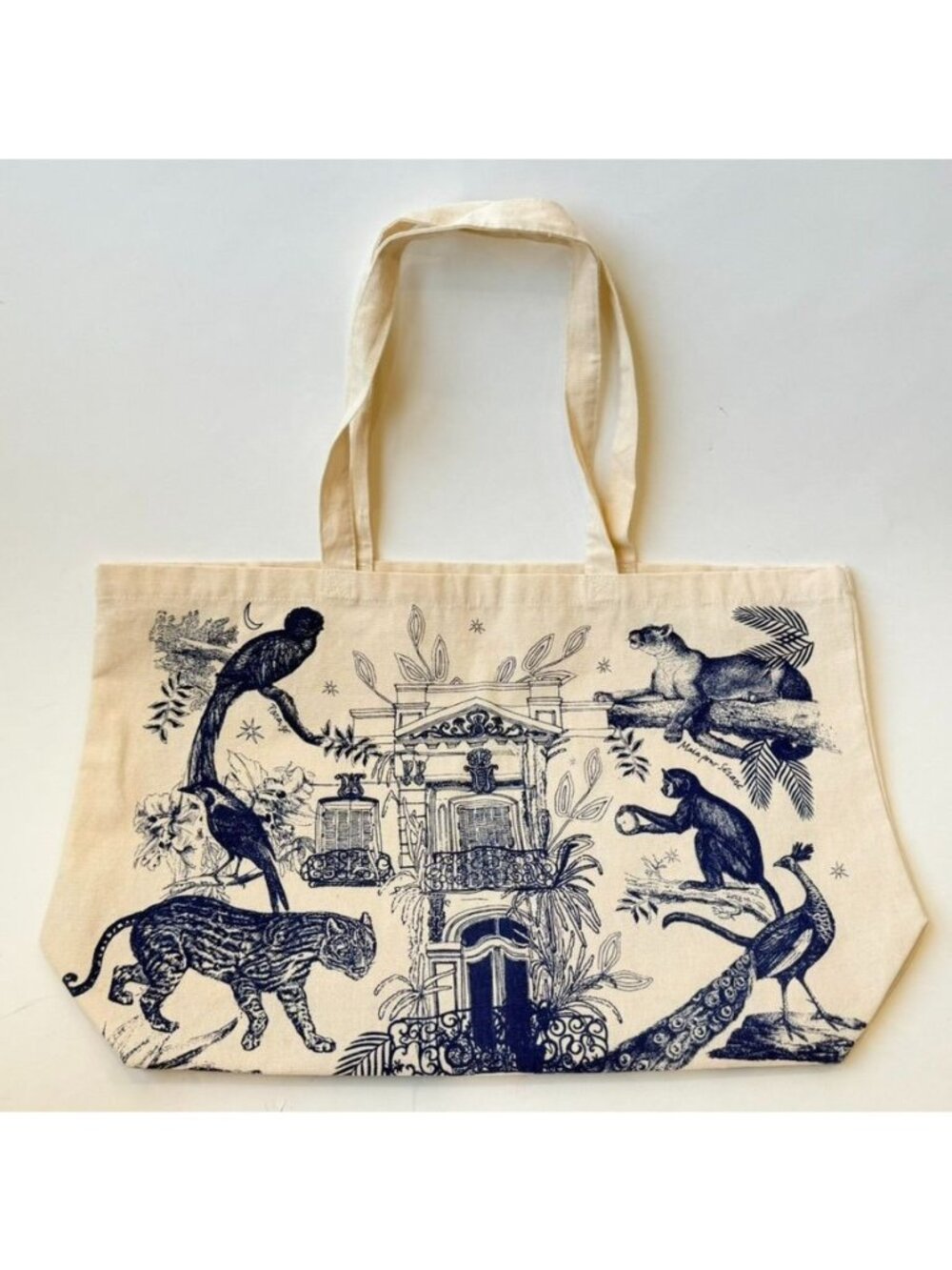 Sézane Illustrated Canvas Tote Bag Women's Cream Graphic Shopper - Picture 2 of 6
